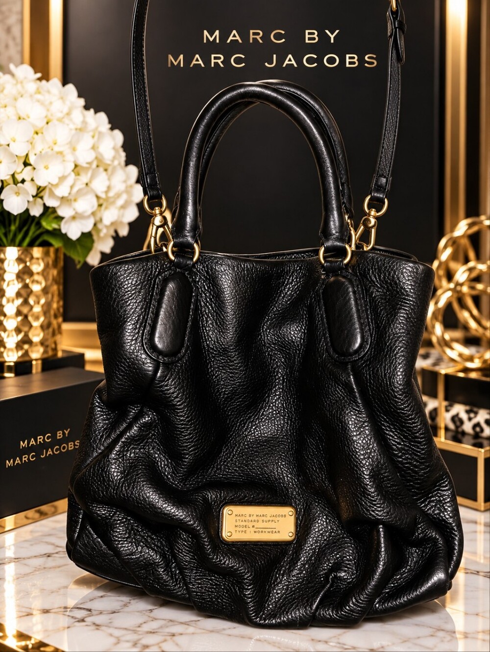 Marc By Marc Jacobs Workwear Handbag In Black Pebbled Leather PLC